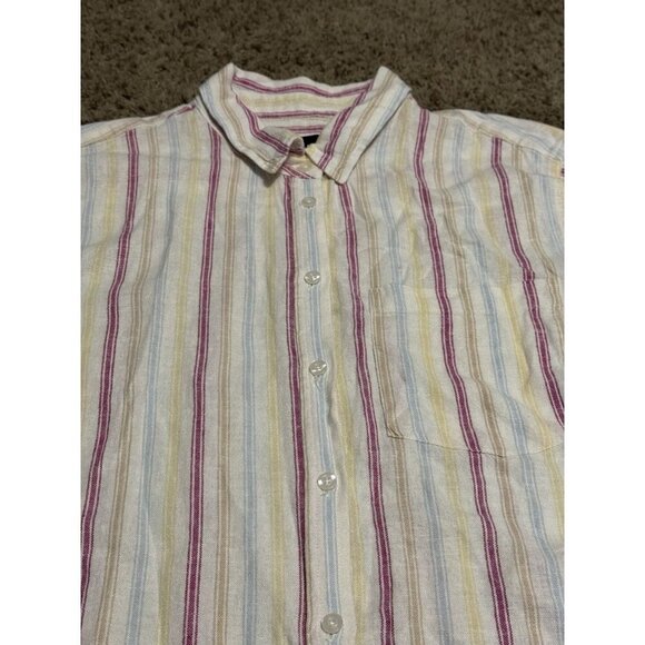 GAP White/Pink Stripe Linen Blend Button Up Shirt Beach Coastal Travel Relax XL - Picture 6 of 9
